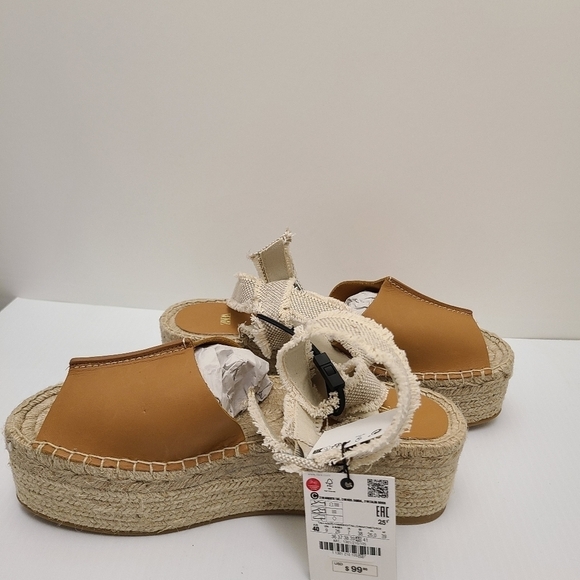 ZARA LEATHER FLATFORM SANDALS SIZE 9US BROWN | 1301/210 - Picture 10 of 12